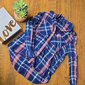 Express Womens Small Blue and Pink Plaid Button-Up Shirt